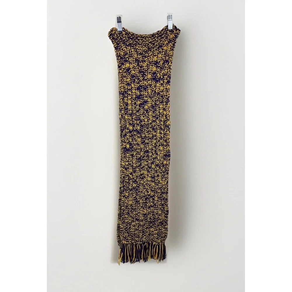 Crochet Scarf With Fringe Handmade Boho Purple Yellow Gold LA Lakers 88 In Long